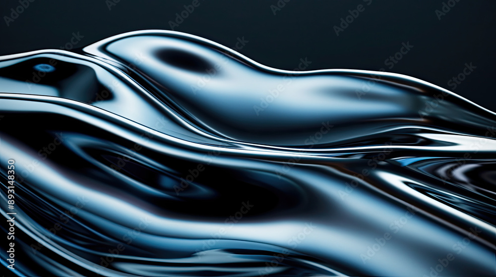 Fototapeta premium Organic forms with metallic textures and high contrast lighting, 3D background abstract, modern elegance