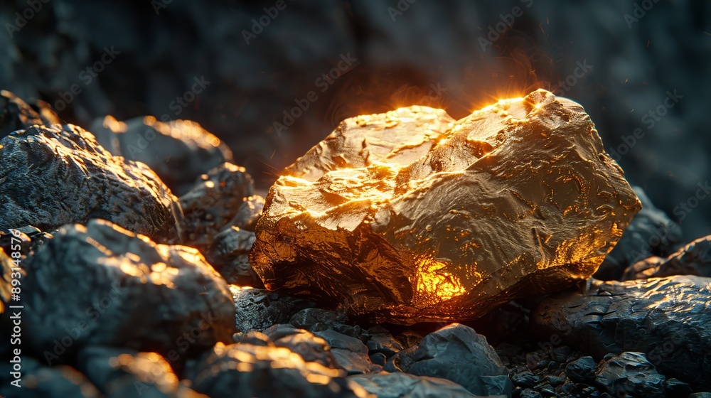 A Gold Nugget Sitting on Top of a Pile of Rocks and Dirt - Generative AI A Gold Nugget Sitting on Top of a Pile of Rocks and Dirt - Generative AI