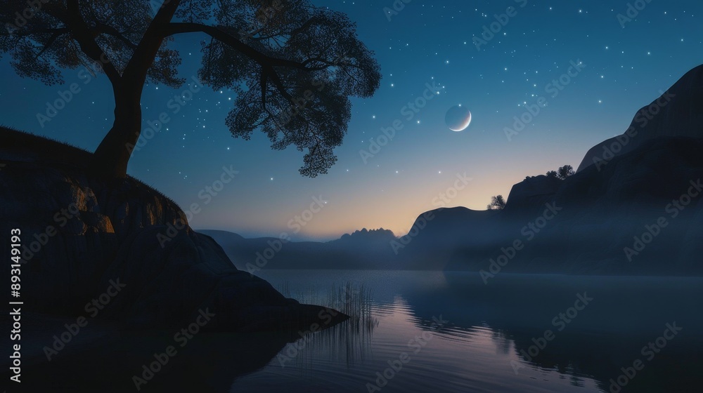 Fototapeta premium Tranquil 8k night scene landscape.