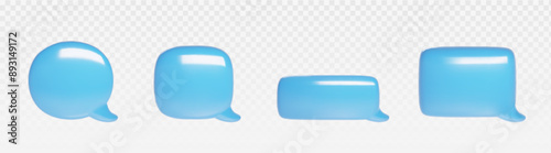 3d blue chat bubble for text message icon vector. Dialog balloon shape for comment or conversation social media element. Round and rectangle comic notification dialogue frame isolated graphic