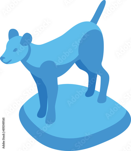Simple blue dog figurine standing on a matching pedestal, minimalist art object
