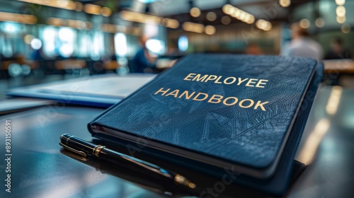 A Close up of an Employee Handbook Sitting on a Table With a Pen Next to It - Generative AI