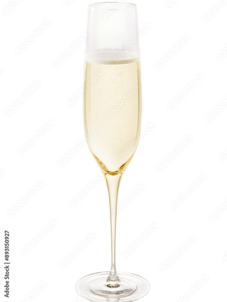 Stolzle Classic Champagne flute, tall chimney-shaped bowl, long stem, effervescent pale gold liquid, gentle swirl, selective focus, celebratory toast concept, transparent png
