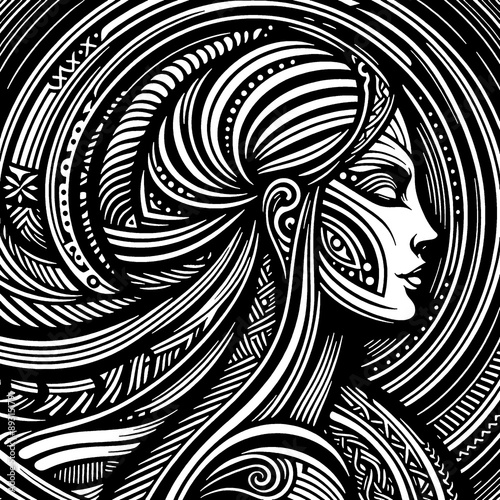 boho art style pattern texture woman face
