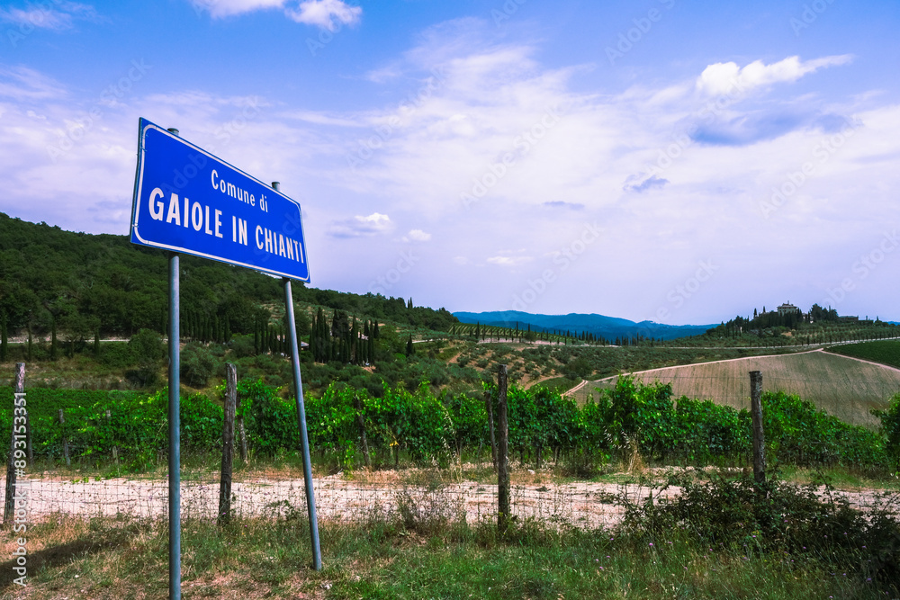Road sign shows travel destinations of Gaiole in Valley Chianti, Tuscany, Italy Road sign shows travel destinations of Gaiole in Valley Chianti, Tuscany, Italy