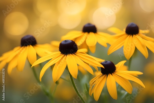 Black-eyed susan flowers bokeh background, AI Generated photo