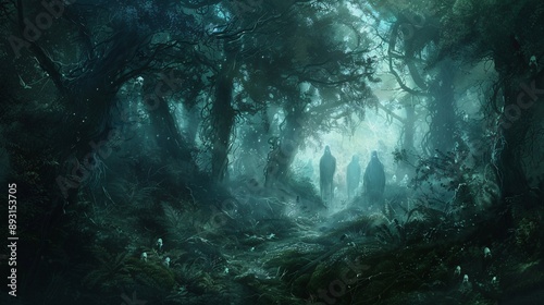 Dark woods with ghostly apparitions