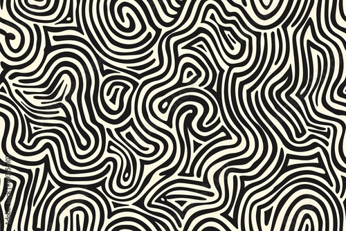 A chaotic pattern of squiggles and doodles on a seamless background.