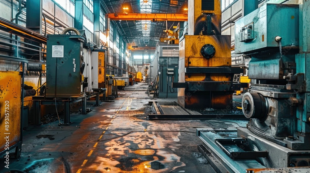 Massive hydraulic press in a manufacturing plant Massive hydraulic press in a manufacturing plant