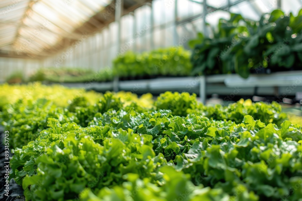 Close-up of a green lettuce growing in a hydroponic greenhouse Close-up of a green lettuce growing in a hydroponic greenhouse