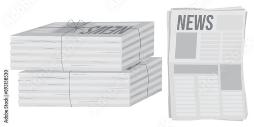 Pile of newspapers on white background. Stack of newspapers. Paper waste