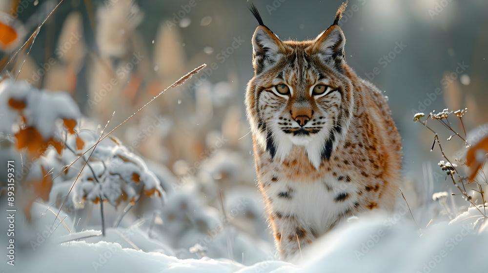 Fototapeta premium Lynx in Winter Snow Realistic Photo