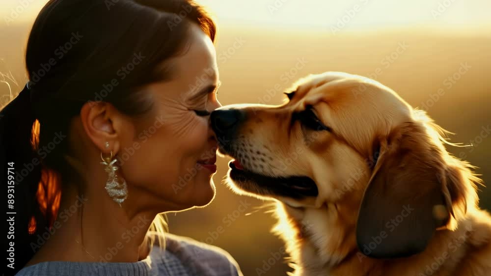 Woman and Dog Enjoying Sunset Together Woman and Dog Enjoying Sunset Together
