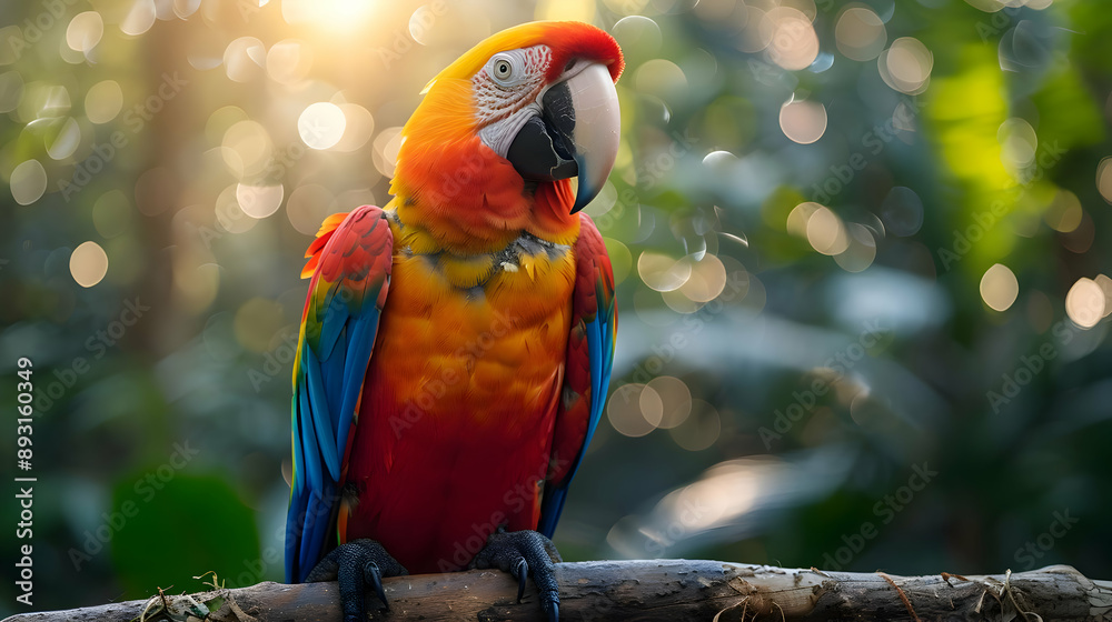Colorful Macaw parrot perched on a branch in the jungle Colorful Macaw parrot perched on a branch in the jungle