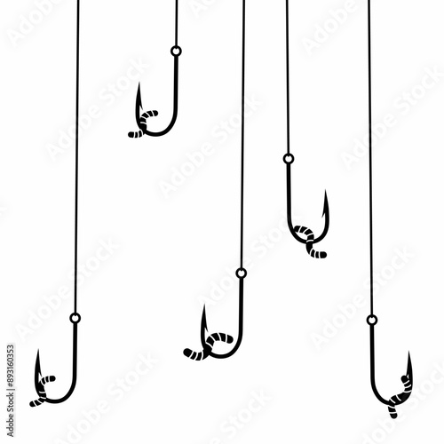Fishing hook vector on white background. The concept of lowering fish traps in the sea with bait.