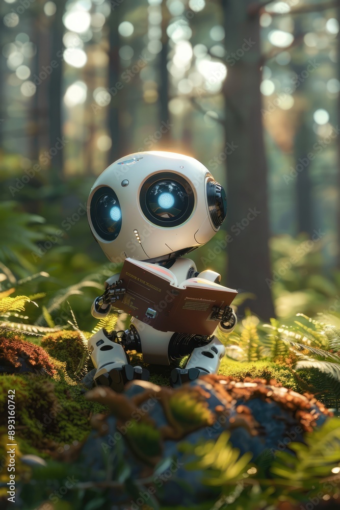 A Little Robot Reads in a Sun-Drenched Forest A Little Robot Reads in a Sun-Drenched Forest