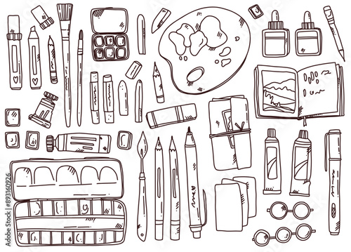 set with vector art supplies