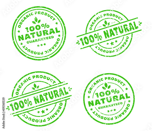 100% Natural Rubber Stamp in Grunge Style for Organic Eco Friendly and and Healthy Product Label or Natural Products Stamp