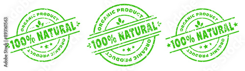 100% Natural Rubber Stamp in Grunge Style for Organic Eco Friendly and and Healthy Product Label or Natural Products Stamp