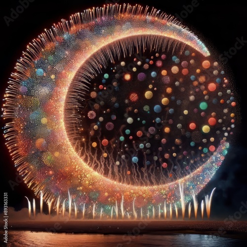 83 51. C-shaped shells_ Large, spherical fireworks that explode photo