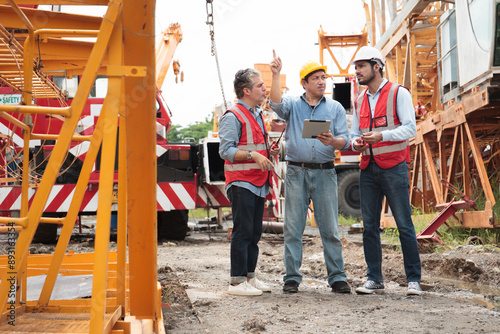 Team of engineers are working together at construction.