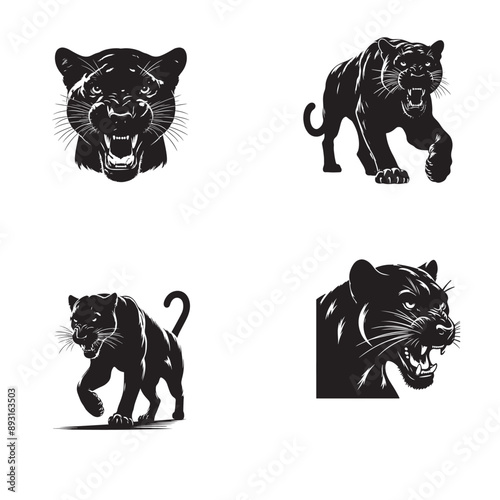 silhouette of clean vector Fierce Panther on white background 
