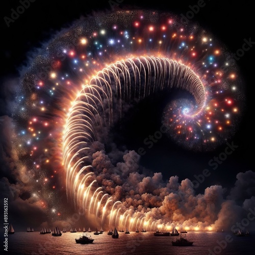 84 51. C-shaped shells_ Large, spherical fireworks that explode photo