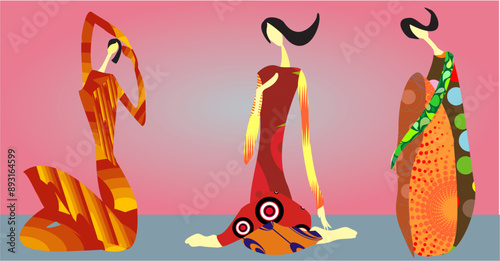 composition with three women who are doing gymnastics
