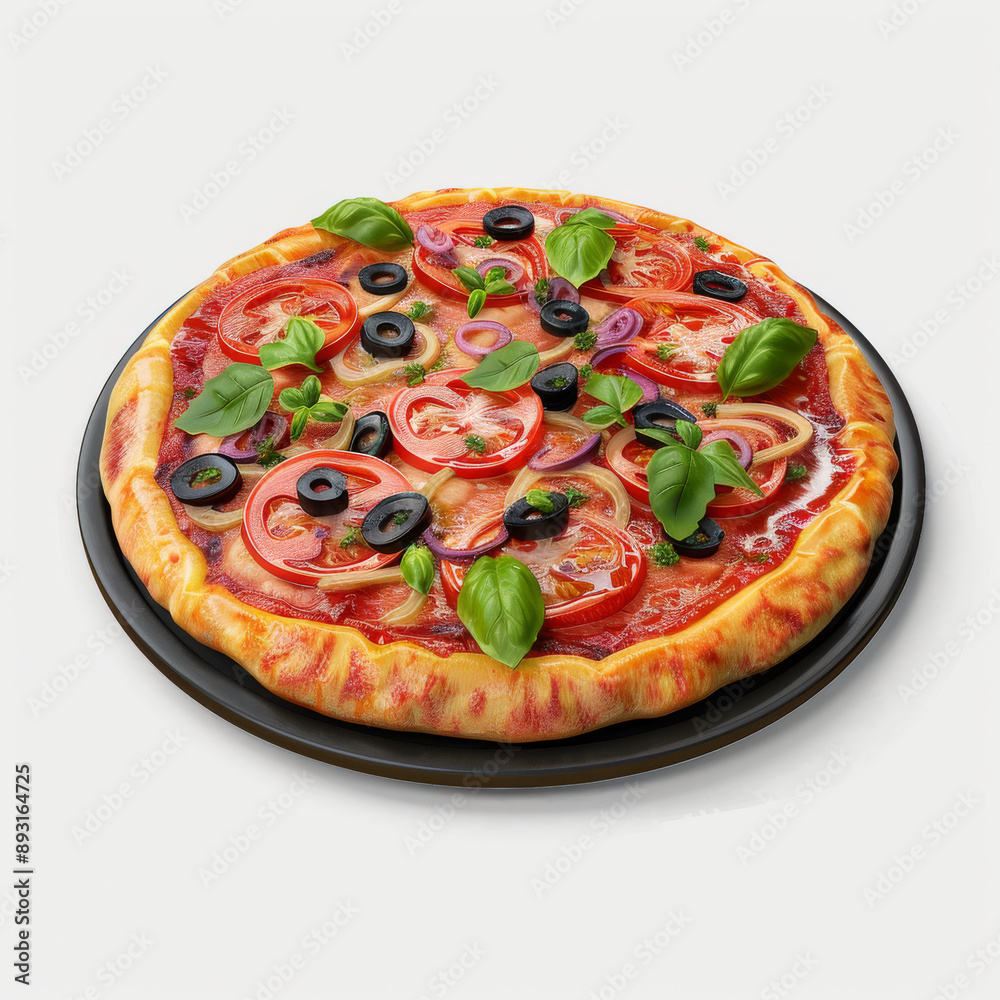 Pizza with realistic design and 3D effect on a clear background. Computer-generated image. Pizza with realistic design and 3D effect on a clear background. Computer-generated image.