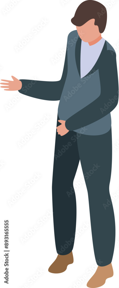Businessman is gesturing with his hand as if he is presenting information to a group Businessman is gesturing with his hand as if he is presenting information to a group