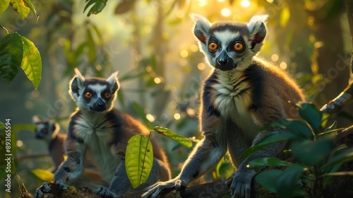 Two Lemurs Are Sitting on a Branch of a Tree in the Jungle - Generative AI