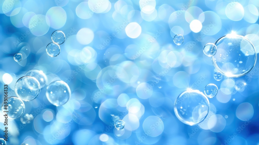 A whimsical scene of iridescent bubbles floating in a sparkling blue expanse, filled with soft light and a sense of wonder A whimsical scene of iridescent bubbles floating in a sparkling blue expanse, filled with soft light and a sense of wonder