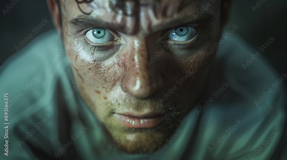 A Close up of a Man's Face With Freckles and Blemishes - Generative AI