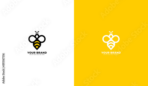 Healthy honey bee logo, minimalist line bee icon, honey bee symbol. Graphic vector illustration design