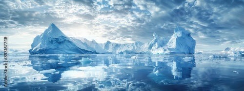 The landscape of the Arctic ocean with melting glaciers and pieces of ice. photo