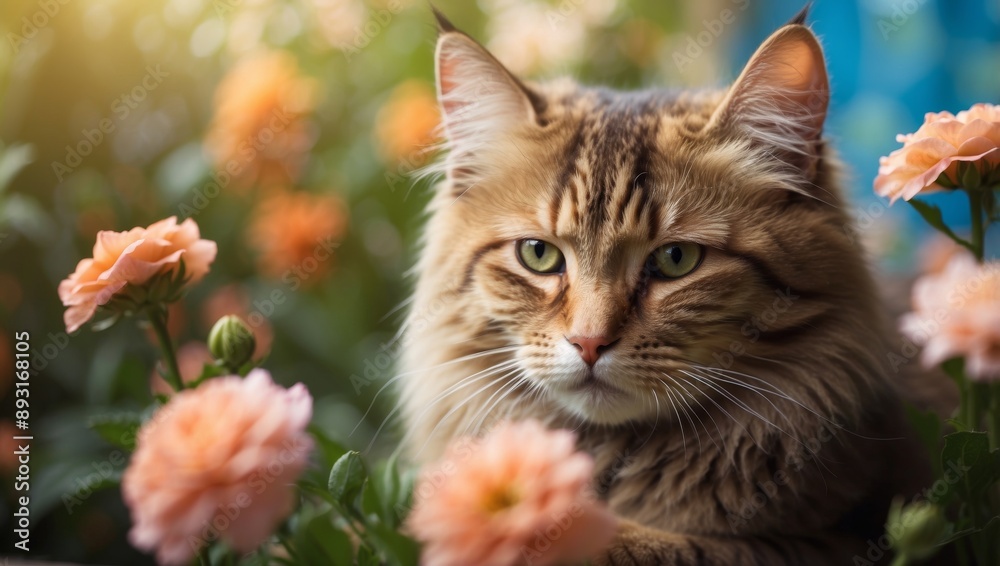 Sweet cat and flower on soft background, ideal for text placement and design creativity. Sweet cat and flower on soft background, ideal for text placement and design creativity.