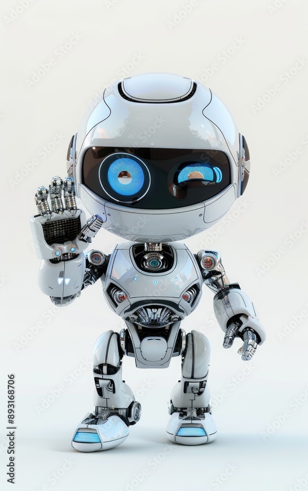 White Robot with Blue Eyes in a Welcoming Pose White Robot with Blue Eyes in a Welcoming Pose