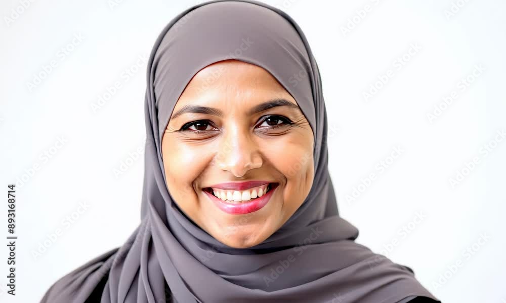 portrait of happy muslim woman in hijab looking at camera isolated on white portrait of happy muslim woman in hijab looking at camera isolated on white