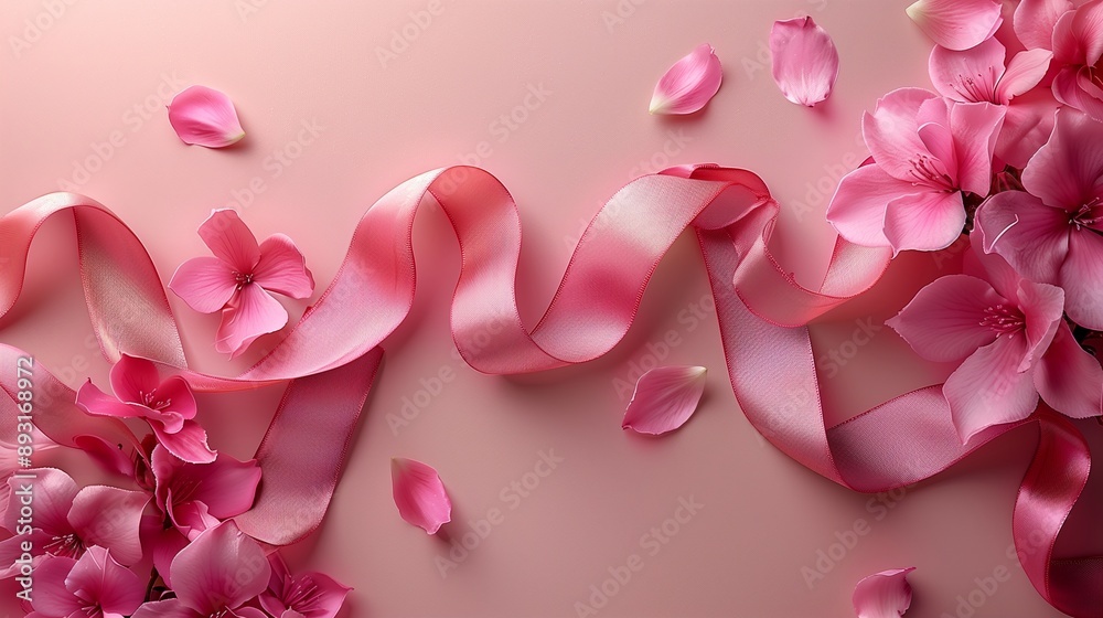 pink ribbon on a pink background. breast cancer awareness concept pink ribbon on a pink background. breast cancer awareness concept