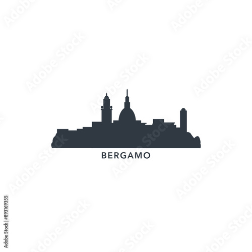Bergamo horizon, skyline, city panorama vector flat logo icon. Italy Lombardy travel emblem idea with landmark silhouettes. Isolated black graphic