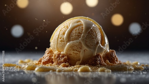 Savor the timeless delight of vanilla ice cream with its luxuriously smooth creaminess. photo