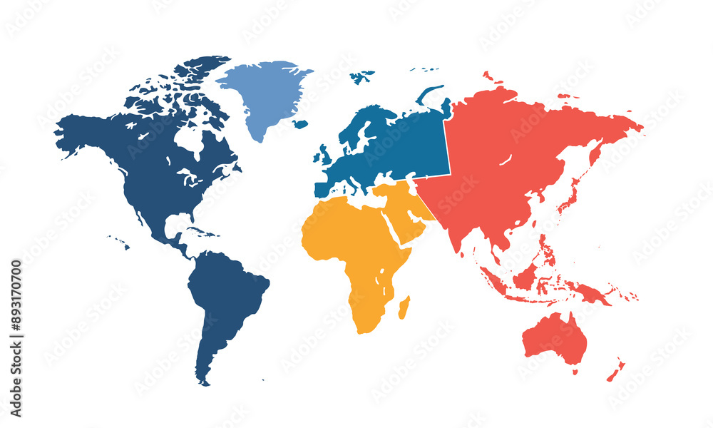 Naklejka premium World map with individual colors,isolated on white background for website layouts,background,education, precise,customizable,Travel worldwide,map silhouette backdrop,earth geography, political,reports