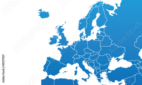 Europe map with modern color,isolated on white background for website layouts,background,education, precise,customizable,Travel worldwide,map silhouette backdrop,earth geography, political,report