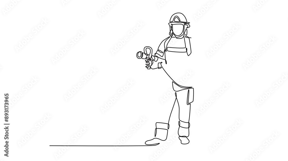 Firefighters with firefighting equipment concept. Single line draw design. Full length animation illustration. High quality 4k footage. Firefighters with firefighting equipment concept. Single line draw design. Full length animation illustration. High quality 4k footage.