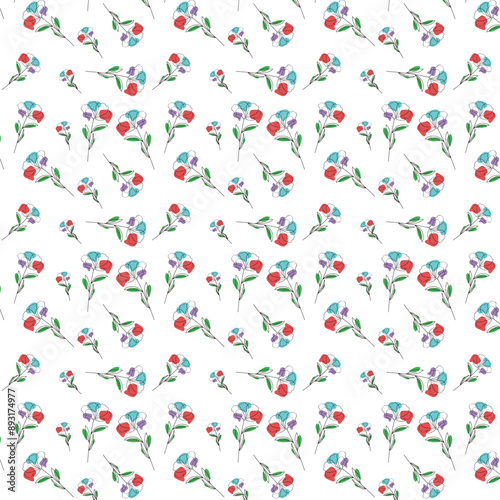 Seamless pattern of colorful flowers isolated on background.