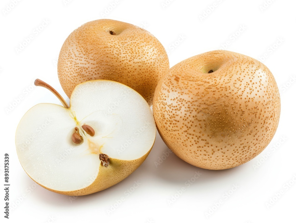 Fototapeta premium Perfectly Sliced Asian Pear: A Fresh Perspective in 4:3 Aspect Ratio