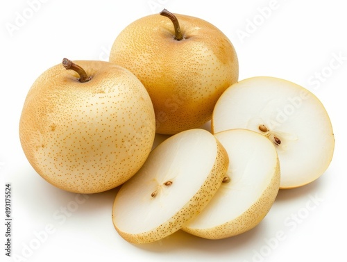 Fresh Asian Pear Slices, Perfectly Isolated on a White Background