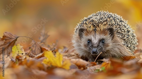 Autumn hedgehog, roaming free in the wild. Taken from a wildlife hide to monitor its health and population. Scientific name: Erinaceus europaeus.