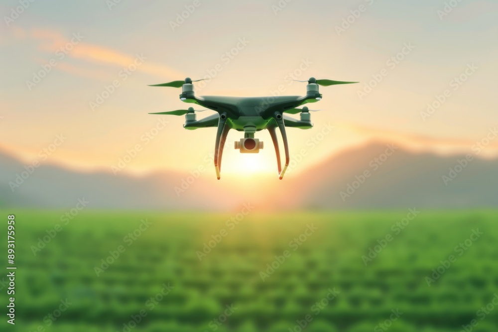 Sunrise Aerial View: Drone Flight over Lush Green Fields with Warm Sunlight Sunrise Aerial View: Drone Flight over Lush Green Fields with Warm Sunlight