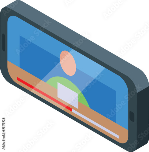 Smartphone is showing video player with male news anchor in isometric view